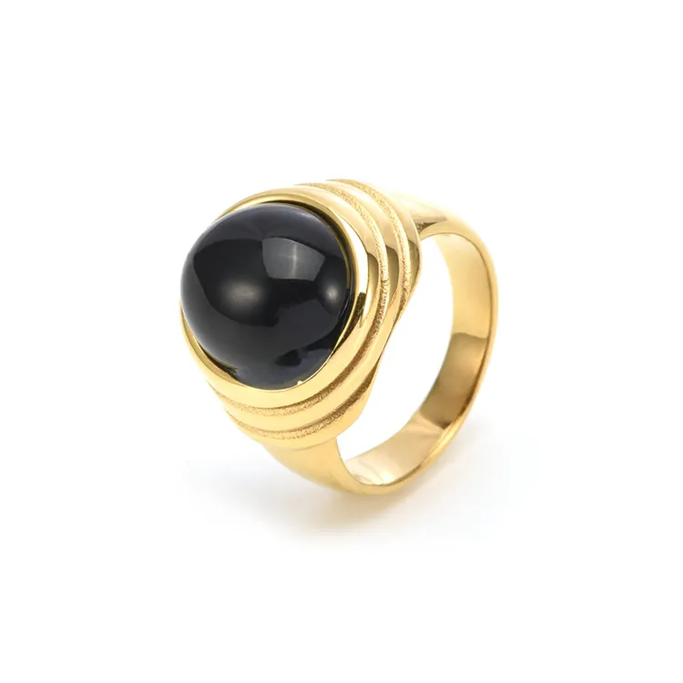 Custom Groothandel Vergulde Rvs Dames Sieraden Accessoires Mooie Zwarte Onyx Vrouwen Vinger Ring