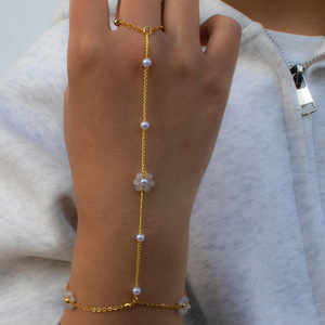 Bracelet chaîne de doigt en cristal naturel perlé fait à la <span class=keywords><strong>main</strong></span>, bracelet en acier inoxydable plaqué PVD 18K pour femmes - Product Image 3