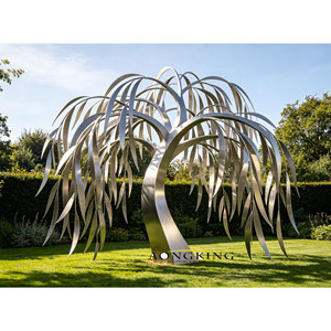 Escultura de Árbol de Sauce Llorón de Acero Inoxidable, Estatua de Árbol de Metal con Acabado Espejo, Arte para Jardín y Paisajismo Exterior - Product Image 1