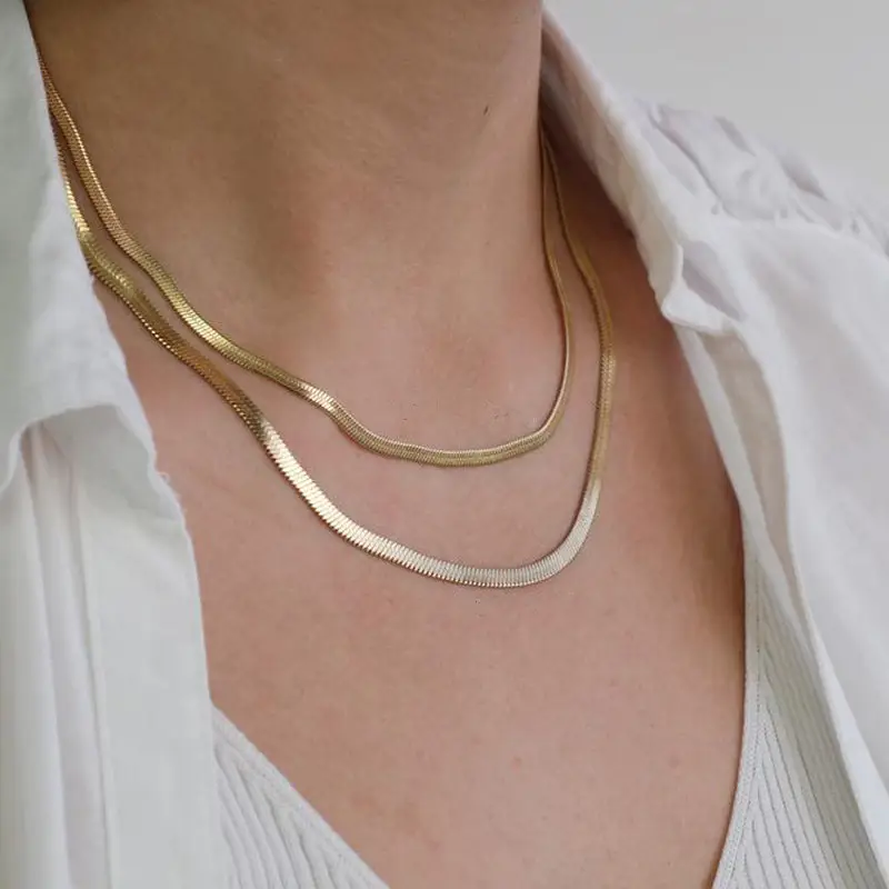 Collar de serpiente chapado en oro de 14k para mujer, cadena de acero inoxidable, gargantilla de serpiente, 3mm, 4mm, 5mm, venta al por mayor