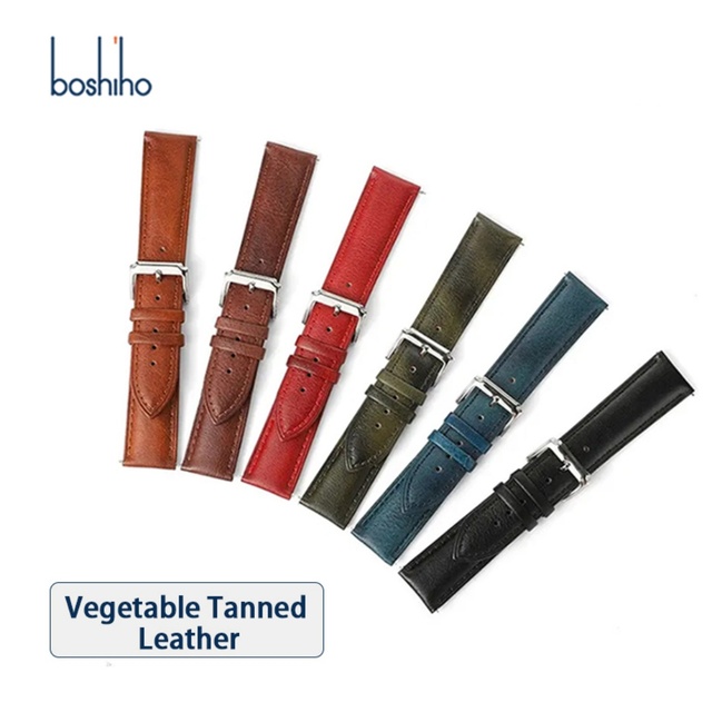 OEM Luxury Genuine Leather Watch Strap 22mm Breathable Band with Custom Stainless Steel Deployment Clasp for Digital Watches