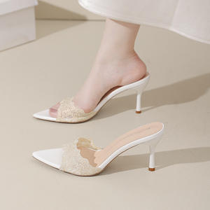 थोक ग्रीष्मकालीन फैशन प्रवृत्ति महिलाओं के लिए कढ़ाई सेक्सी पार्टी जूते के साथ उच्च ऊंचाई वाली चप्पल पॉटी स्टिलेटोस - Product Image 3