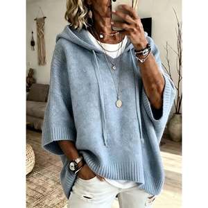 Hooded Oversized <b>Poncho</b> Sweater Lila 0XL <b>Women's</b> Sweaters - Product Image 6
