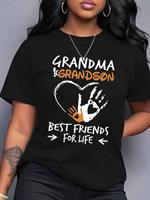 T-shirt à manches courtes pour femme avec imprimé cœur et lettres GRANDMA & GRANDSON BEST FRIENDS FOR LIFE, haut graphique pour femme pour l'été