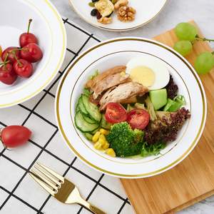 7.5 Inch Eco-Friendly Disposable Soup Bowls with Gold Rim 12oz Heavy Duty Dessert Salad Ice Cream Bowls <b>Plates</b> for Weddings - Product Image 1