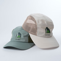 Gorras de campamento para correr con logotipo de impresión no estructurado verde Gorra de campamento de tela de poliéster de malla Wish Gorra de campamento de 5 paneles personalizada de alta calidad Sombreros
