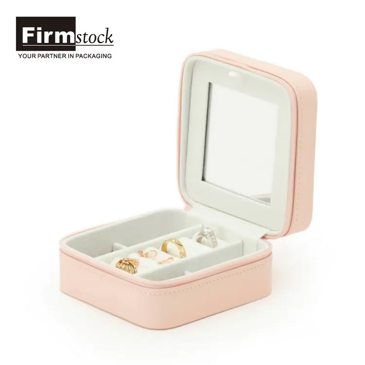 Lovely Pink Square Small Portable Leather Velvet Jewelry Travel Box for Retail in Stock