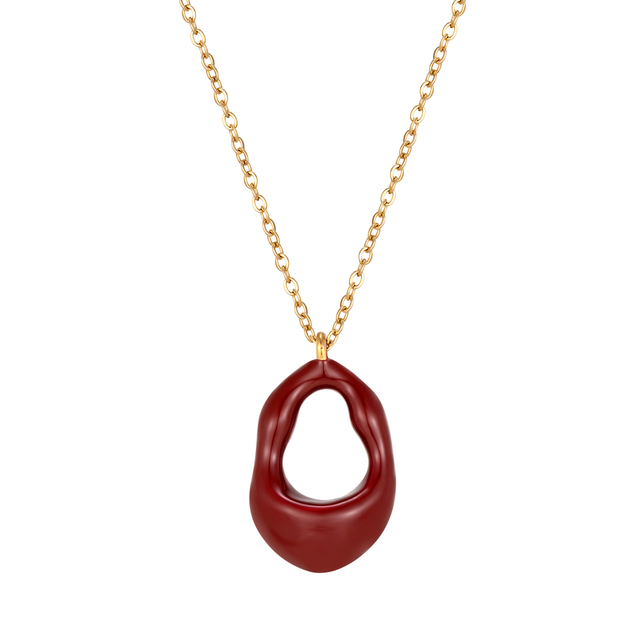 316L Stainless Steel Irregular Organic Style 18K PVD Gold Waterproof Burgundy Red Enamel Pendant Necklace Necklaces Daily Wear
