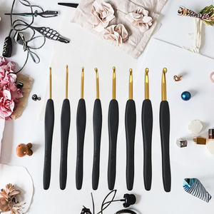 8PCS Eco-Friendly Black Wood Handle Gold Crochet Hook <b>Set</b> Ergonomic Yarn Knitting Needles Crochet <b>Sewing</b> DIY Craft Accessories - Product Image 3