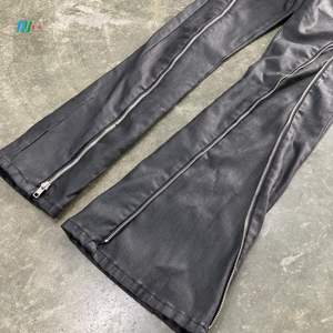 جينز شمع من جلد البولي يوريثلين بتصميم مخصص بنطال جينز واسع مكدس جينز رجالي نحيف بسحاب مطلية بالشمع الجينز الدنيم - Product Image 6