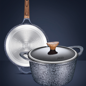 Bộ nồi chảo đá granite 8 món, chống dính, dùng được trên bếp từ, bộ dụng cụ nấu ăn chống dính với tay cầm bằng gỗ - Product Image 4