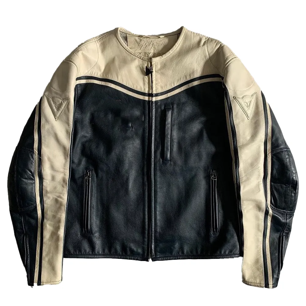 Jaket kulit sepeda motor untuk pria, jaket kulit kasual motif kustom Logo pengendara sepeda motor untuk pria