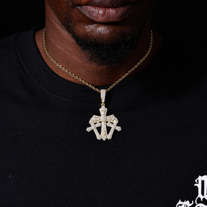 Vintage Christian Jewelry Hip Hop Mens <strong>Gold</strong> Plated 924 Sterling Silver VVS Moissanite Diamond Iced Out Triple <strong>Cross</strong> <strong>Pendant</strong> - Product Image 5