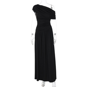 FS11122A vendita calda Sexy monospalla increspato abito da donna abiti lunghi - Product Image 6