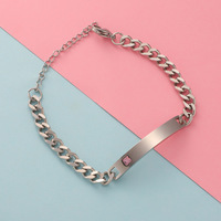 Bracelet barre personnalisé en acier inoxydable plaqué or 18 carats avec logo vierge, idéal pour couple, orné de cristaux, bijoux populaires, bracelets joncs pour dropshipping