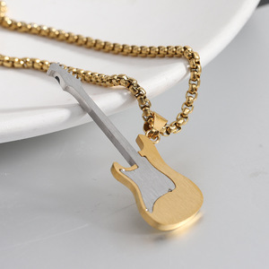 Collar con Colgante de Guitarra de Acero Inoxidable, Joyería de Moda Hip Hop, Uso Diario, Diseño Geométrico, Forma Irregular BP1402 - Product Image 5