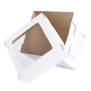 कस्टम लोगो कागज 12x12x12 पारदर्शी खिड़की के साथ लंबा स्पष्ट शादी के केक पैकेज बॉक्स