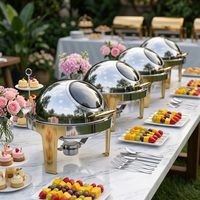 Halbvergoldeter Edelstahl-Chafing-Dish Speisenwärmer für Buffet-Service mit Alkohol-/Elektroheizung, 6L Fassungsvermögen