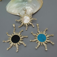 Pendentif Soleil en Pierre Naturelle en Gros, Coquille MOP, Onyx Noir, Turquoise, Zircon Incrusté, Breloque Soleil Bohème pour Fabrication de Bijoux DIY
