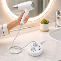 Kompakte Tragbare Reise-Steckdosenleiste EU-Stecker Rundes Verlängerungskabel 2 AC-Steckdosen 3 USB-Schnellladehub für Zuhause Büro Hotel