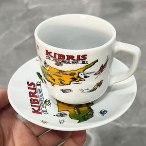 Commercio all'ingrosso porcellana bianca personalizzata stile turco cipro dipinto a mano tazze da caffè personalizzato 90CC tazza da tè <span class=keywords><strong>e</strong></span> piattino Set - Product Image 1
