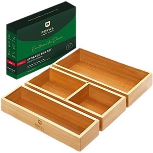 Juego de cajas de almacenamiento de madera Royal Craft, 5 piezas, organizador de cajones de bambú premium para cosméticos, utensilios de cocina y vajilla - Product Image 5