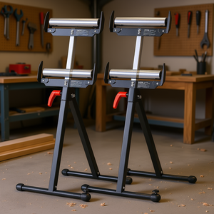 Vevor - Juego de 2 Soportes de Rodillos de Acero, Capacidad de 250 Libras, Altura Ajustable de 27 a 43 Pulgadas, Extensión para Sierra de Mesa Plegable - Product Image 2