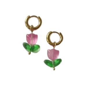 Pendientes de flor de tulipán de cristal con esmalte de color, aro plateado y dorado, a la moda, para uso diario, tipo broche. - Product Image 5
