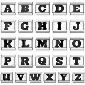 Pulsera <span class=keywords><strong>Italian</strong></span> Charm de Acero Inoxidable Negra con Iniciales Inglesas <span class=keywords><strong>LOVE</strong></span> DIY de Yiwu, Módulo de Letra Modelo - Product Image 3