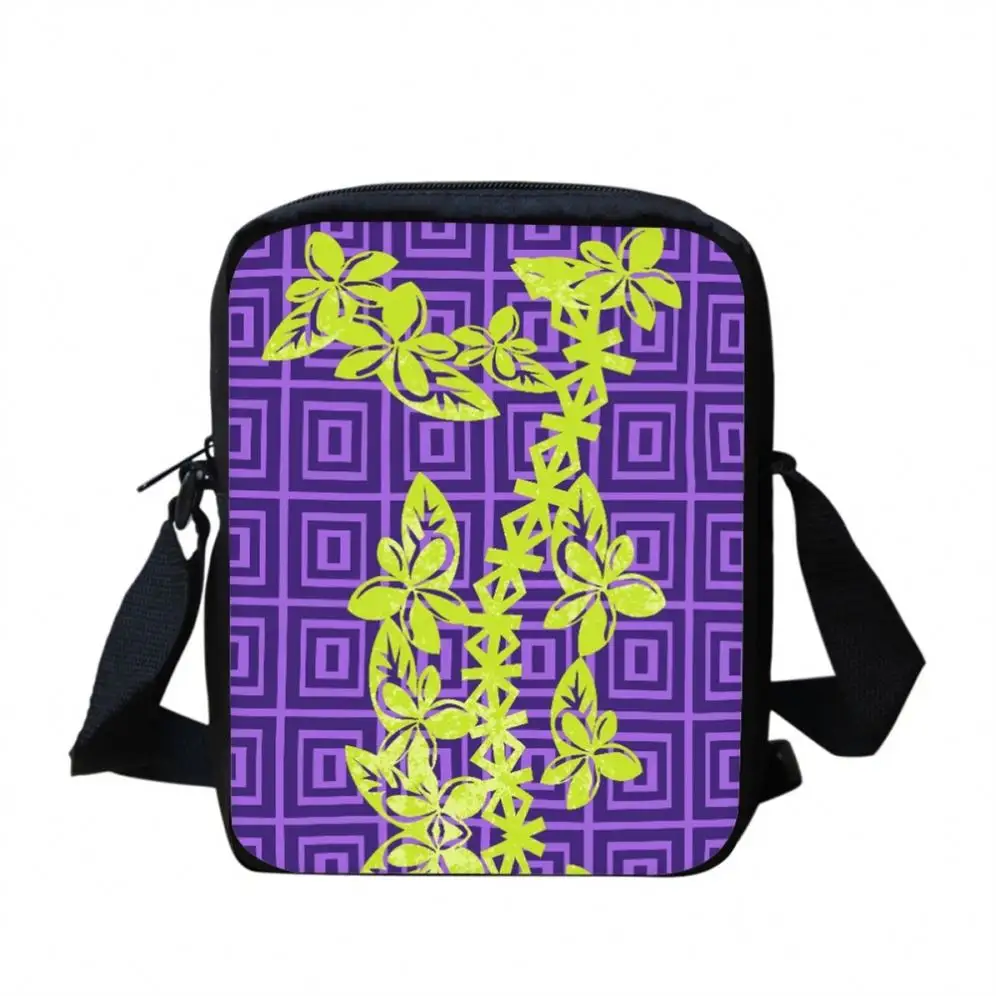Polynesian Tribal Fili Tapa Masi Custom Purple Tiare Flower Shopping Bags Logo Printed Exclusive Fashion woman Shoulder Bag