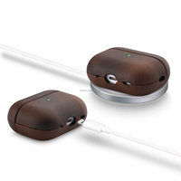 Étui en cuir Crazy Horse pour Airpods Pro 2, véritable cuir de vachette ciré, style Indiana Jones, LED avant visible, marron foncé