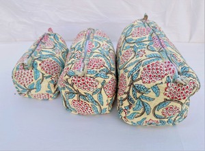 Eco-Friendly Vintage Quilted Handmade Cotton <b>Large</b> Zipper Wash <b>Bag</b> Block Print Tassel <b>Cosmetic</b> for Travel Pouch Set - Product Image 6