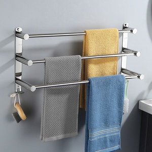 Portasciugamani da <span class=keywords><strong>Bagno</strong></span> in <span class=keywords><strong>Acciaio</strong></span> Inox 304 a Doppia Barra, Design Moderno Lucidato, Installazione a Parete Senza Foratura - Product Image 1