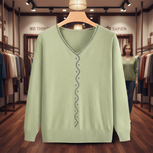 Maglione Lavorato a <span class=keywords><strong>Maglia</strong></span> con Effetto <span class=keywords><strong>Glitter</strong></span> e Perline Termosaldate, Scollo a V, Pullover per <span class=keywords><strong>Donna</strong></span> - Product Image 1