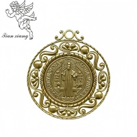 Médaille Saint Benoît en Bronze Antique Plaqué Argent, Style Européen, Creuse et Découpée, Articles Commémoratifs Catholiques En Stock