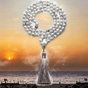 Collier de prière Mala 108 perles de 8 mm en pierres d'agate naturelles, chaînes de perles pour fête islamique - Product Image 3