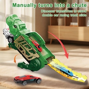 Vente chaude enfants <span class=keywords><strong>t</strong></span>-<span class=keywords><strong>rex</strong></span> piste de course transformé dinosaure camion jouets avec 6 voitures de course moulées sous pression Dino Transport camion transporteur ensemble - Product Image 4