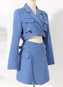 OUDINA Trendy Blue Suit Jacket abiti <span class=keywords><strong>Blazer</strong></span> a vita alta gonna tuta intera <span class=keywords><strong>Blazer</strong></span> Dress Womans - Product Image 4