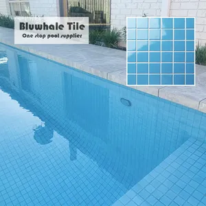 Bluwhale瓷砖股价便宜防滑釉面48x 48mm经典蓝色马赛克游泳池瓷砖项目