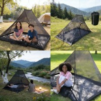 Tente pyramidale ultralégère d'été à une couche en maille, type allongé, pour randonnée longue distance, supportée par des bâtons, abri anti-insectes 1 personne