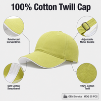 Gorra de Béisbol de Sarga de Algodón Verde Lima, Ajustable, Estilo Dad Hat, para Verano, Unisex, Seis Paneles, Venta al por Mayor OEM