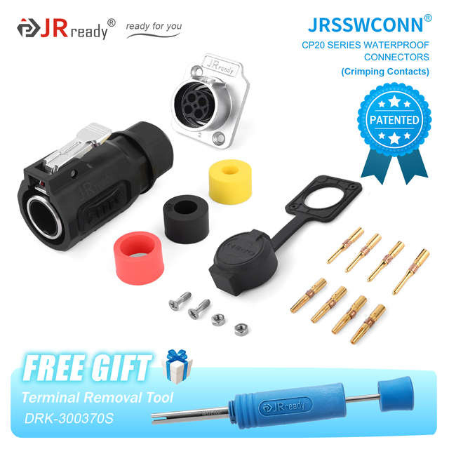 Industrial IP68 Waterproof Power Connector JRready CP20 Series 2-Hole Mounting 2 Pin Male Female Aviation Plug and Socket