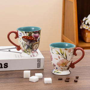 Mug en céramique à motif floral 190 ml, design tulipe, pour le petit-déjeuner, le café, le thé, vaisselle - Product Image 2