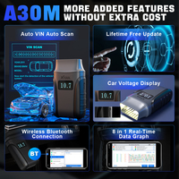   Herramienta de Diagnóstico Completo del Sistema OBD2 A30M V2.0 con Cable, Escáner de Control Bidireccional para Android/iOS, Lector de Códigos de Automóviles