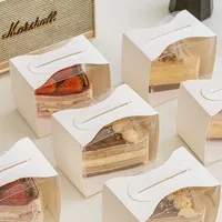 Boîte à gâteaux et biscuits personnalisée pour pâtisserie, boîte biodégradable avec poignée, carton ivoire, pelliculage mat, boîte carrée pour biscuits avec fenêtre