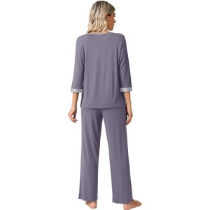 ชุดนอนผู้หญิงแขนสามส่วน ผ้าใยไผ่เนื้อนุ่ม ระบายอากาศดี เสื้อพร้อมกางเกงขายาว มีกระเป๋า ไซส์พลัส S-4X - Product Image 4