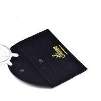 Sac de rangement pour bijoux en velours noir avec bouton pression et logo personnalisé estampé or