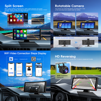 Podofo 10.26'' Caméra de tableau de bord portable sans fil CarPlay Android Auto rotative à 180° 4K double objectif DVR pour voitures, camions, fourgonnettes OEM