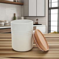 Boîtes de rangement de cuisine en céramique avec couvercle en bois Récipient alimentaire pour café sucre thé épices Condiments Logo personnalisable