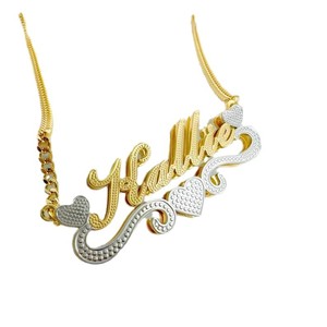 Collana personalizzata di moda con <span class=keywords><strong>doppio</strong></span> <span class=keywords><strong>nome</strong></span> 3D <span class=keywords><strong>per</strong></span> donne ragazze personalizzato 18K placcato <span class=keywords><strong>doppio</strong></span> strato in acciaio inox gioielli regalo - Product Image 1